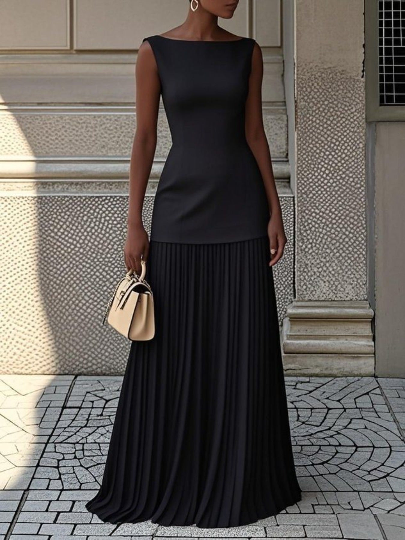 Elegant Sleeveless Pleated Maxi Dress - Be Bliss Boutique