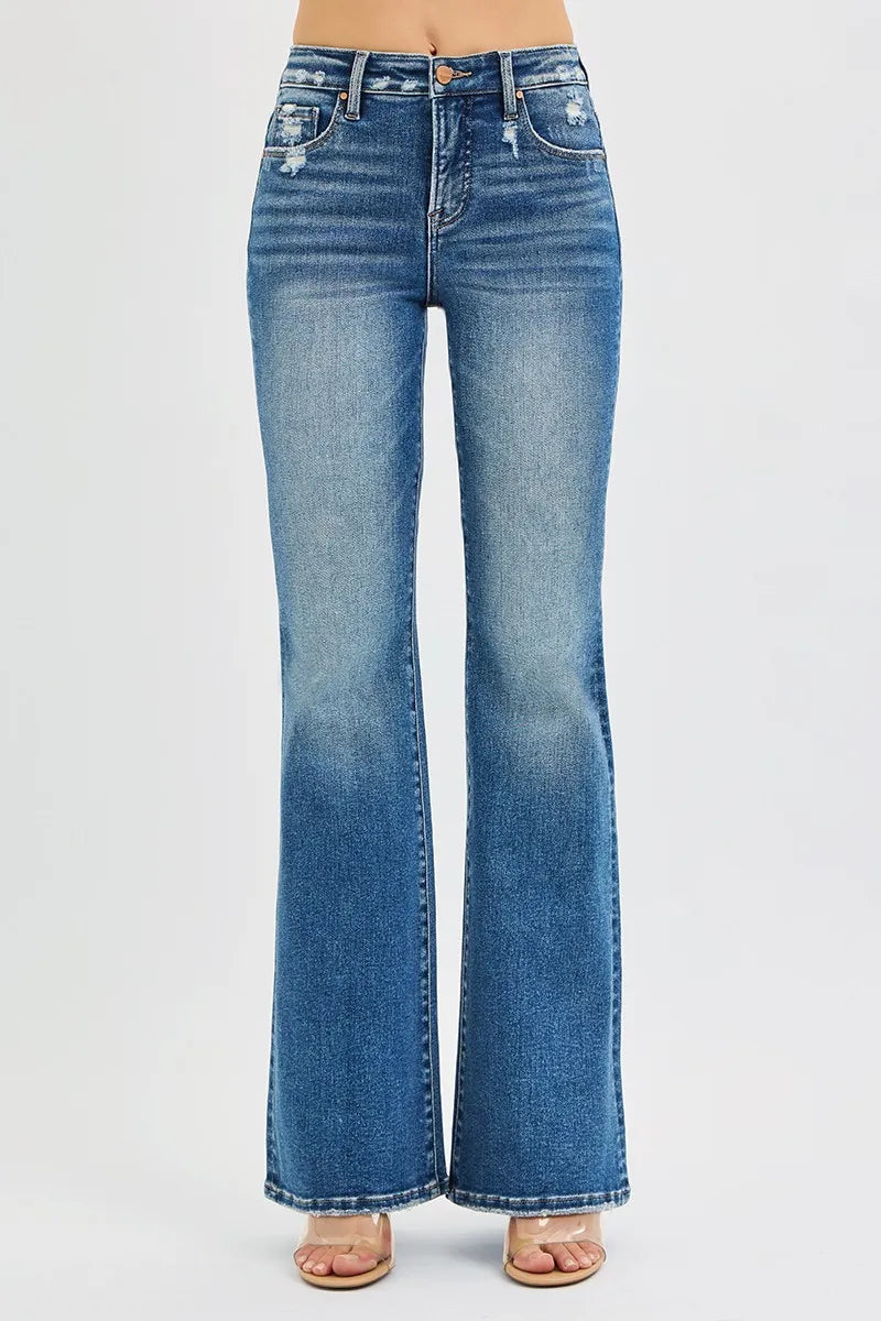 RISEN Full Size Tummy Control High Rise Flare Jeans Plus Size -  Be Bliss Boutique