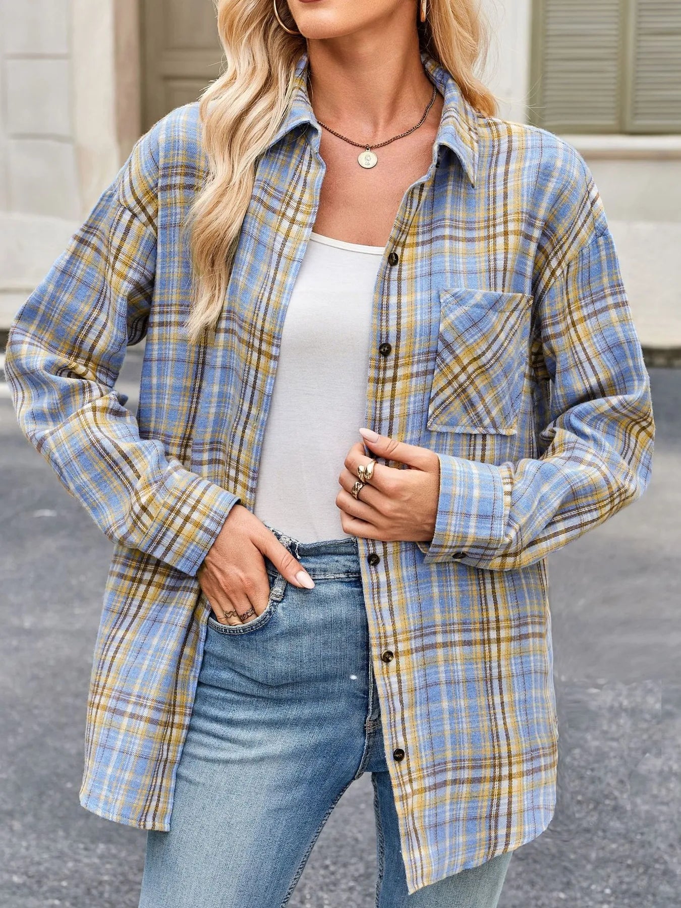 Plaid Button Up Long Sleeve Shirt -  Be Bliss Boutique