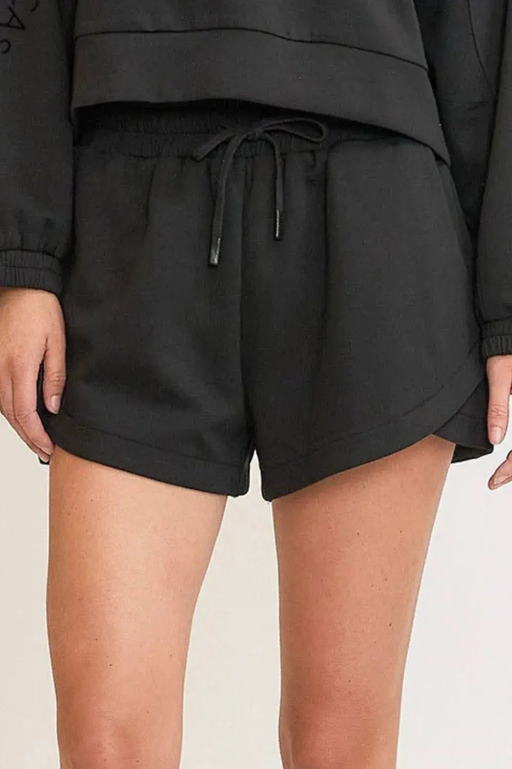 Umgee Full/Plus Size Drawstring Black Sweatshorts with Pockets Plus Size | Be Bliss Boutique