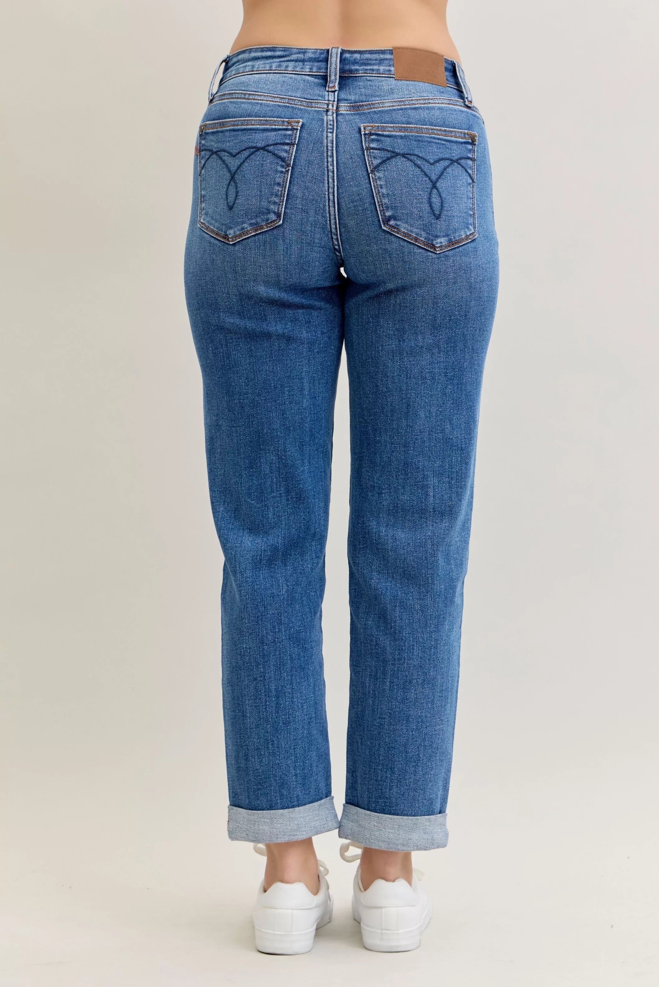 Judy Blue Full Size Mid Rise BF Classic Cuffed Jeans Plus Size - Be Bliss Boutique