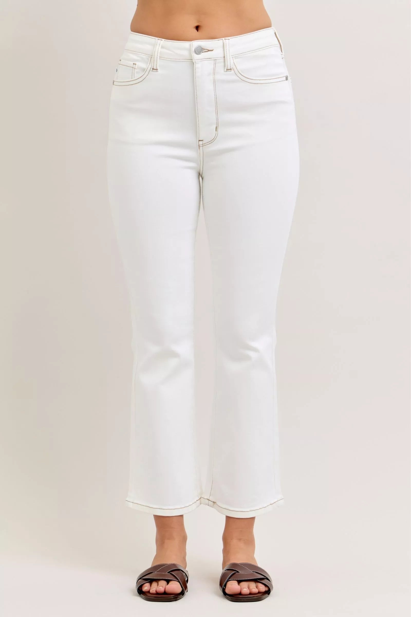 Judy Blue Jeans - Contrast Stitching Cropped Flare Jeans - Be Bliss Boutique