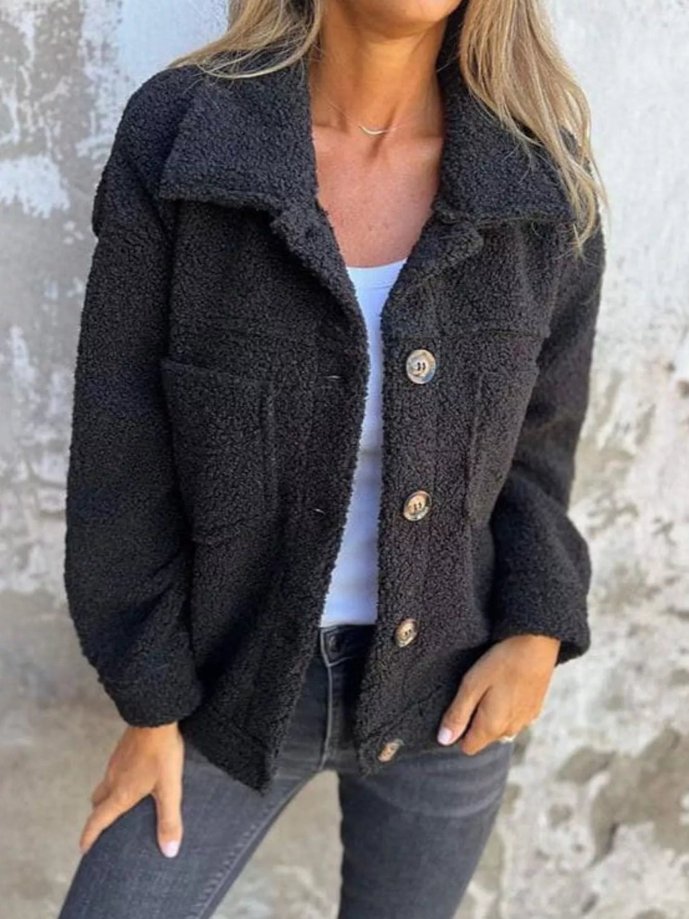 Full Size Single-Breasted Sherpa Shacket Plus Size - Be Bliss Boutique