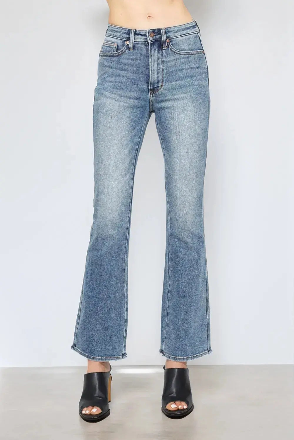 Judy Blue Full Size/Plus Size Tummy Control Back Embroidered Pocketed Bootcut Jeans | Be Bliss Boutique