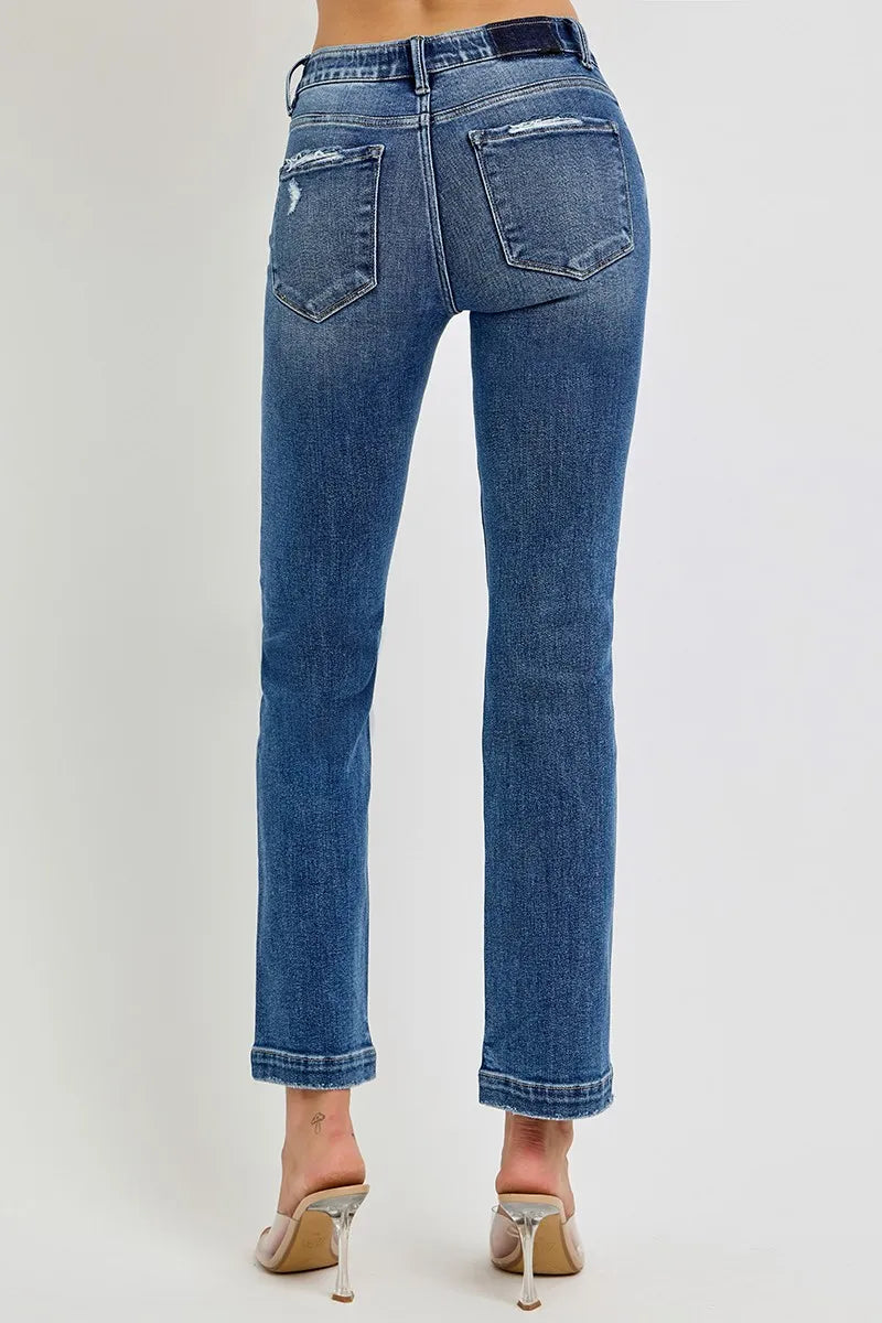 RISEN Full Size Tummy Control Elastic Band Mid Rise Straight Jeans Plus Size -  Be Bliss Boutique