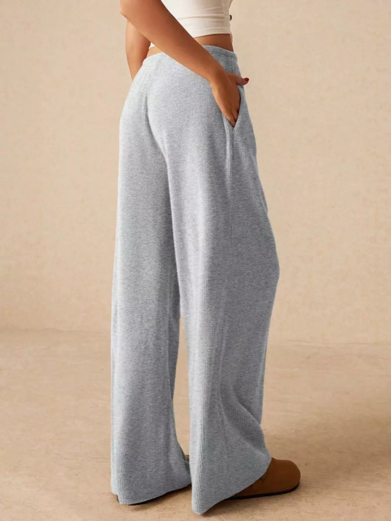 Ribbed Drawstring Wide Leg Pants - Be Bliss Boutique