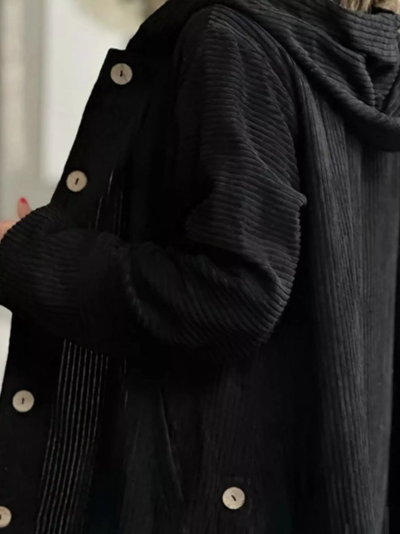 Full Size Corduroy Hooded Button-Up Jacket Plus Size - Be Bliss Boutique