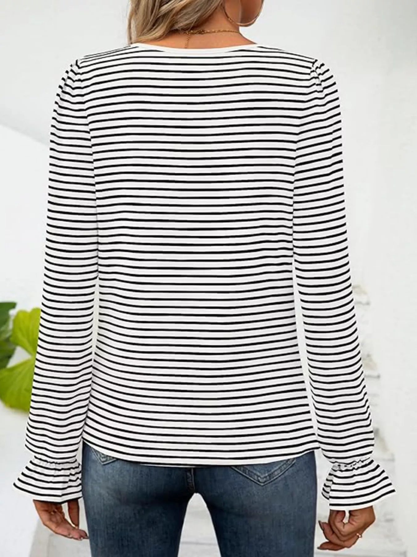 Striped Long Sleeve T-Shirt with Square Neckline - Be Bliss Boutique