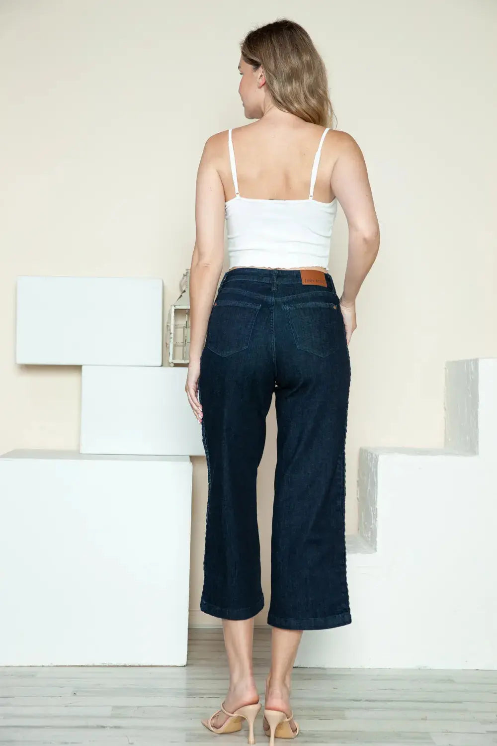 Judy Blue Full Size/Plus Size Side Seam Braid Detail Crop Wide Leg Jeans |  Be Bliss Boutique