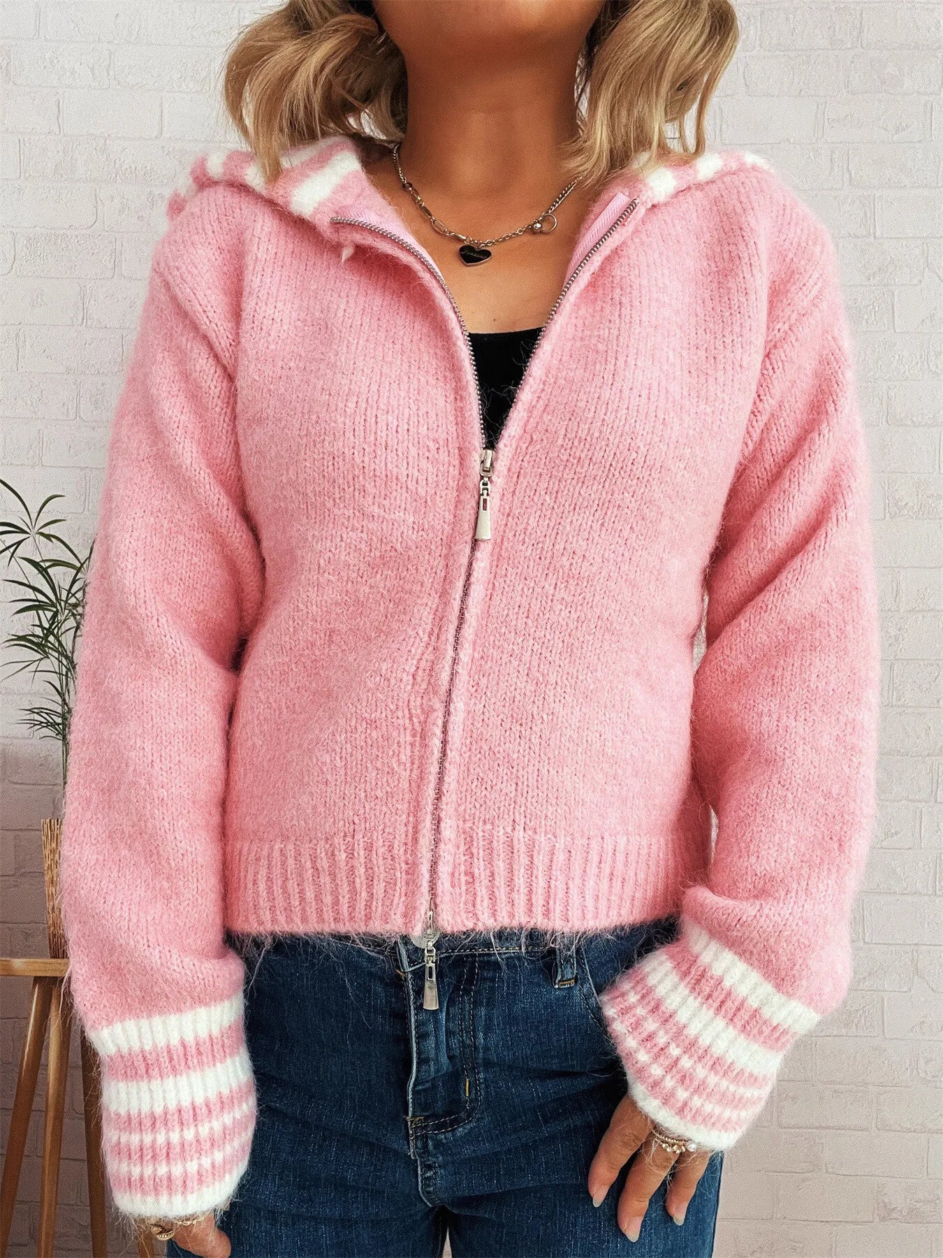 Striped Zip-Up Cardigan -  Be Bliss Boutique