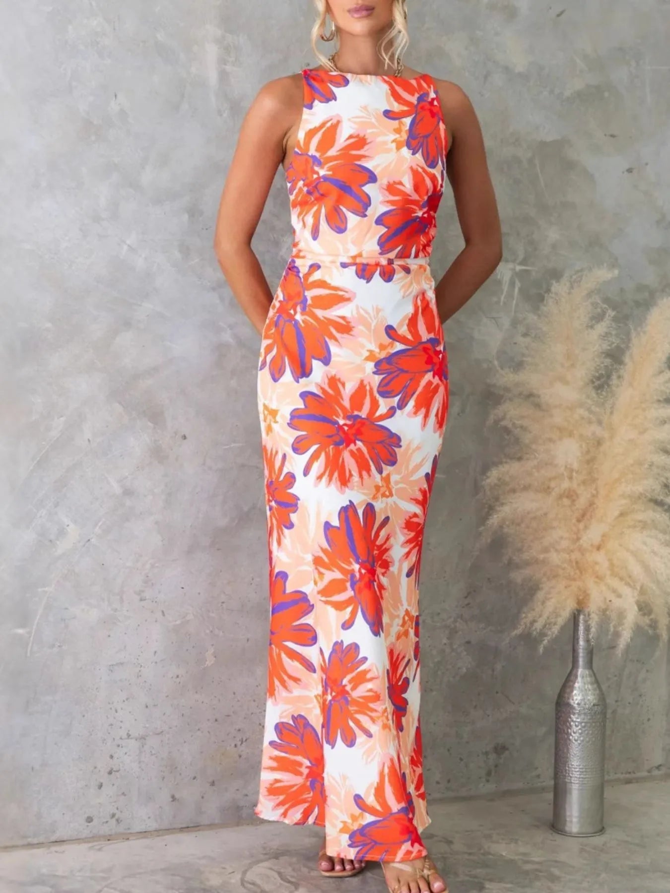 Printed Backless Sleeveless Maxi Dress -  Be Bliss Boutique