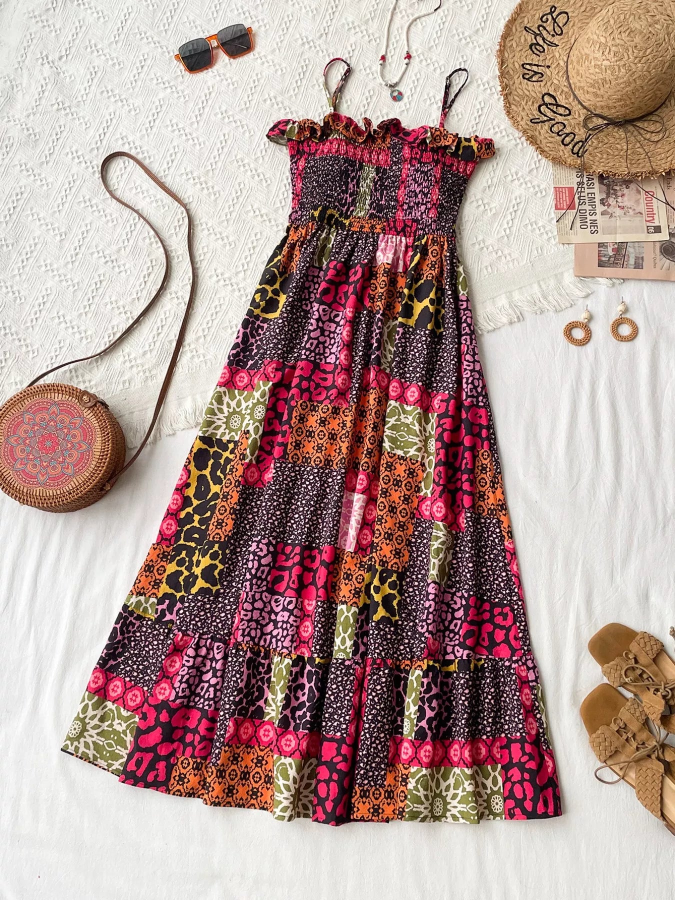 Smocked Leopard Print Cami Dress - Be Bliss Boutique