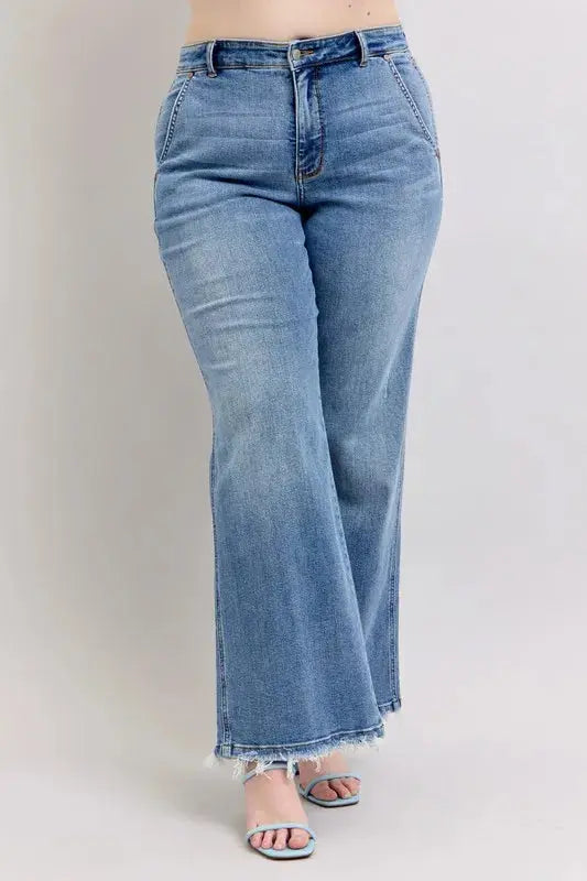 Judy Blue Full Size/Plus Size Raw Hem Wide Leg Jeans |  Be Bliss Boutique