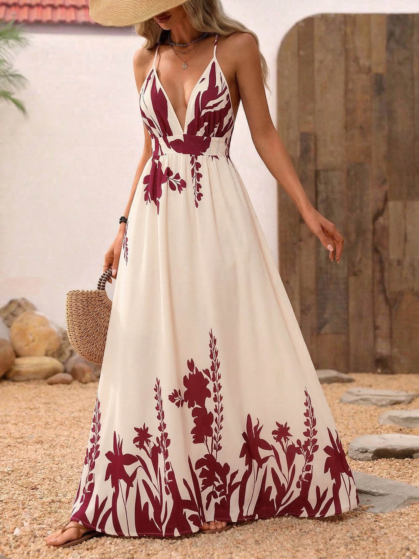 Deep V Neck Spaghetti Strap Maxi Dress - Be Bliss Boutique