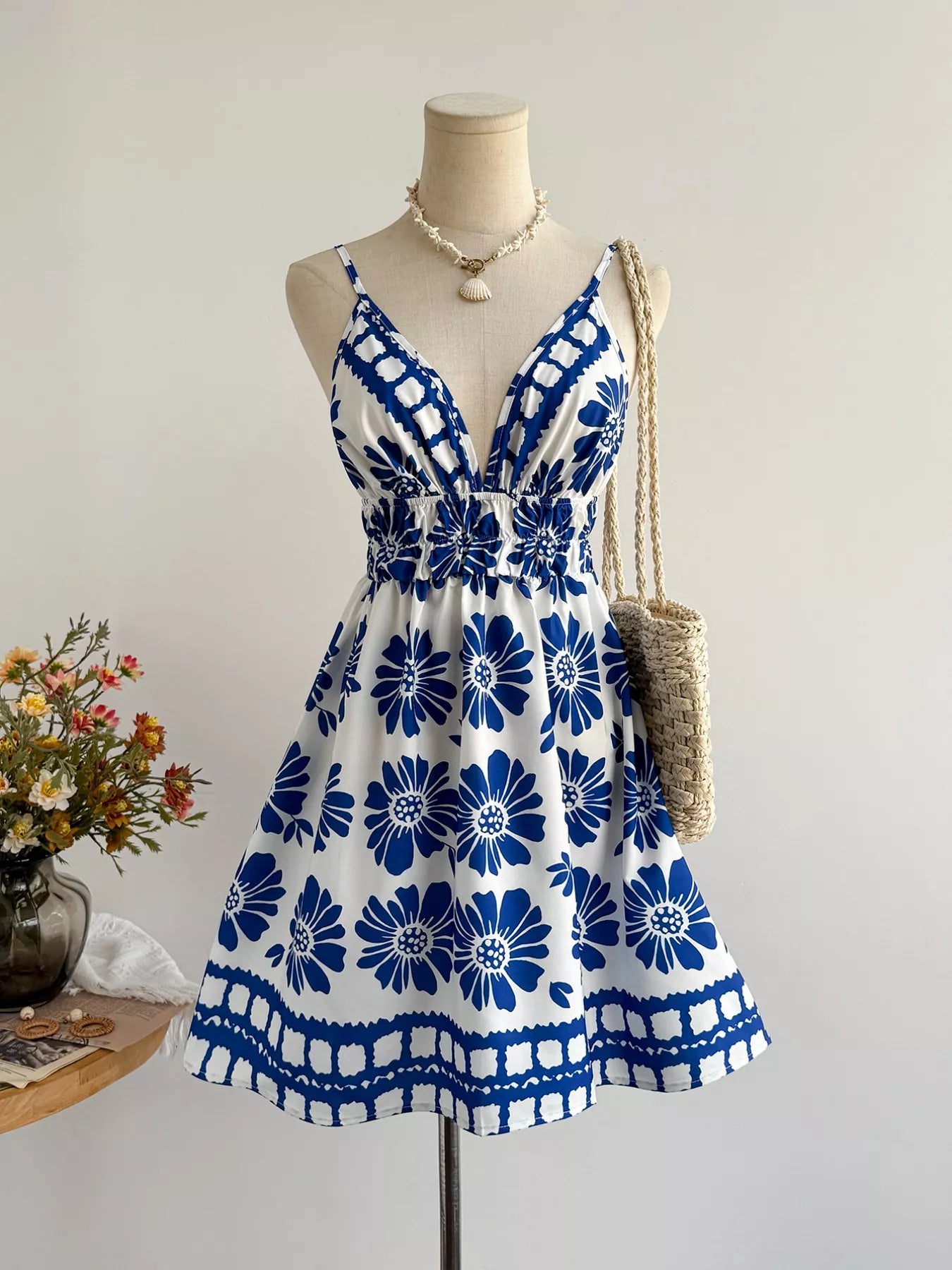 Floral Print V Neck Mini Dress - Be Bliss Boutique