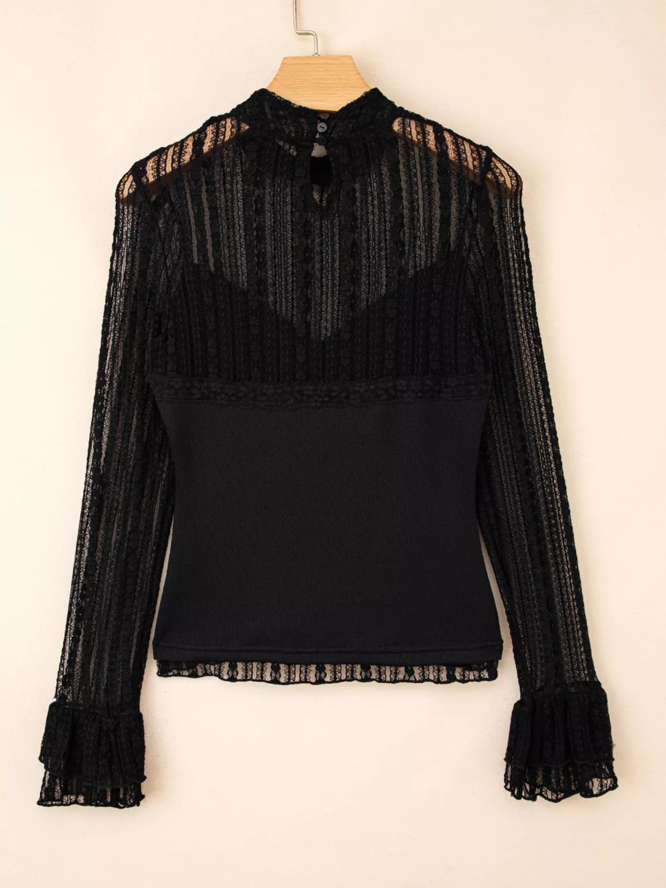 Lace Patchwork Flounce Sleeve Slim Fit Top -  Be Bliss Boutique