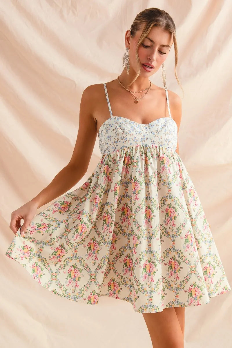 SO ME Mixed Floral Print Sleeveless Mini Dress -  Be Bliss Boutique