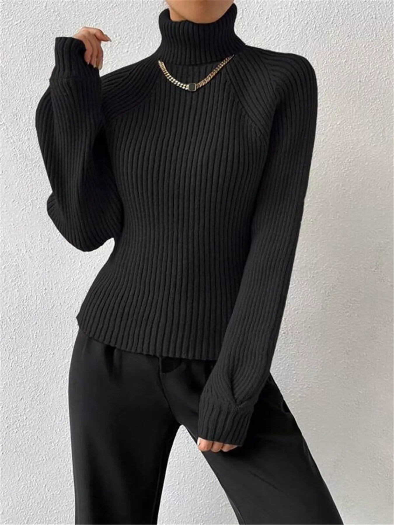 Ribbed Knit Turtleneck Sweater - Be Bliss Boutique