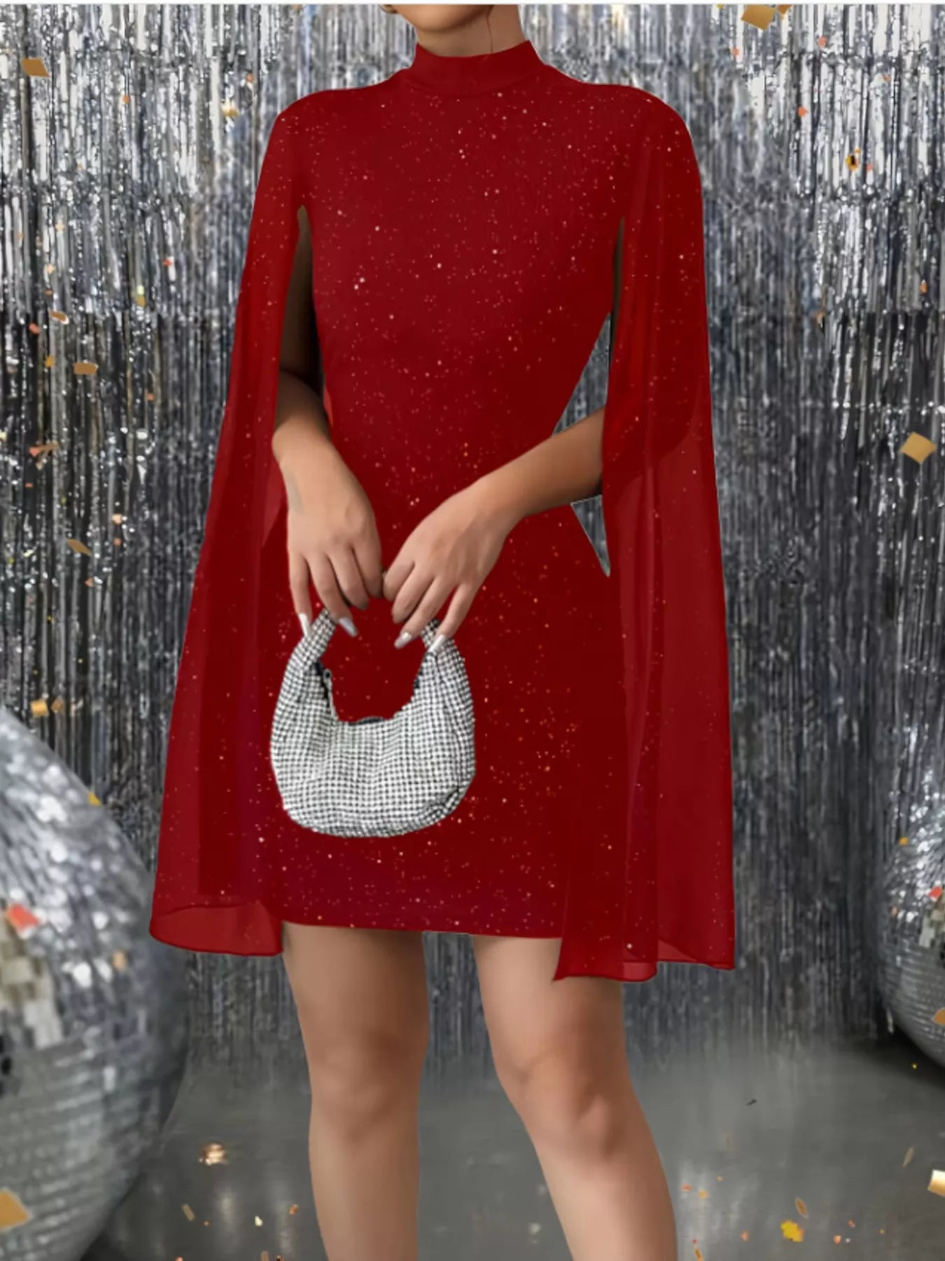 Glitter Cape Sleeve Mini Dress - Be Bliss Boutique