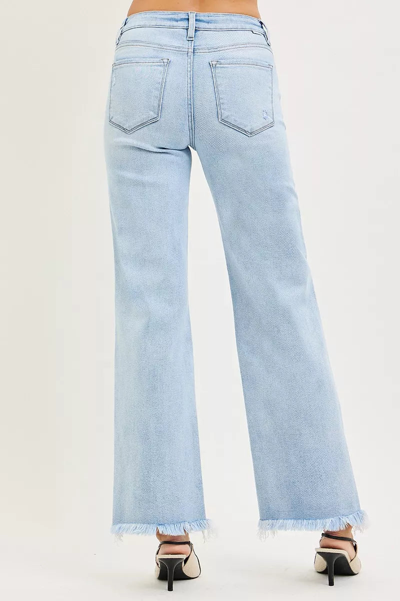 RISEN Jeans - Tummy Control Mid Rise Ankle Straight Fray Hem Jeans - Be Bliss Boutique