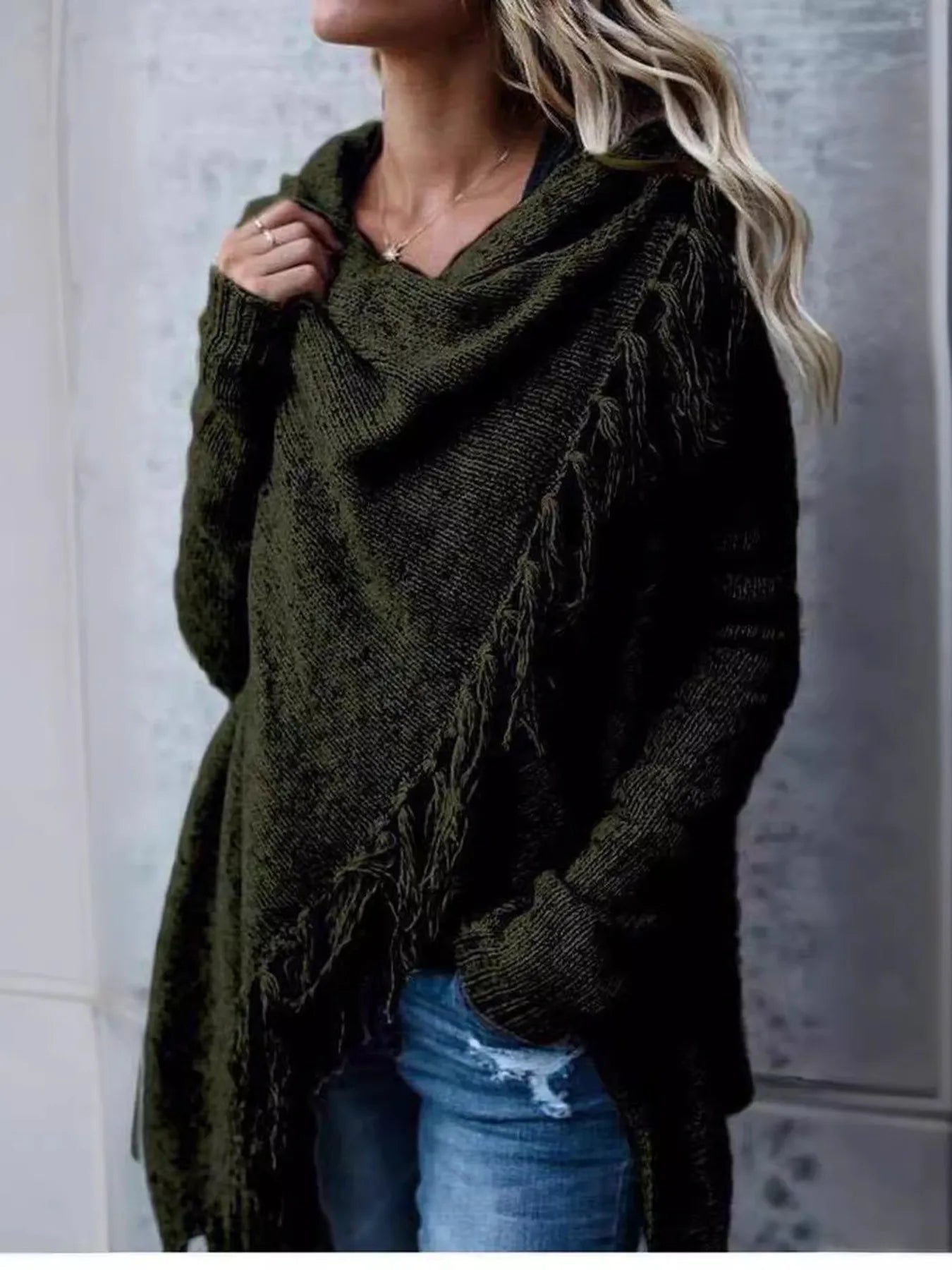 Fringe Long Sleeve Wrap Cardigan - Be Bliss Boutique