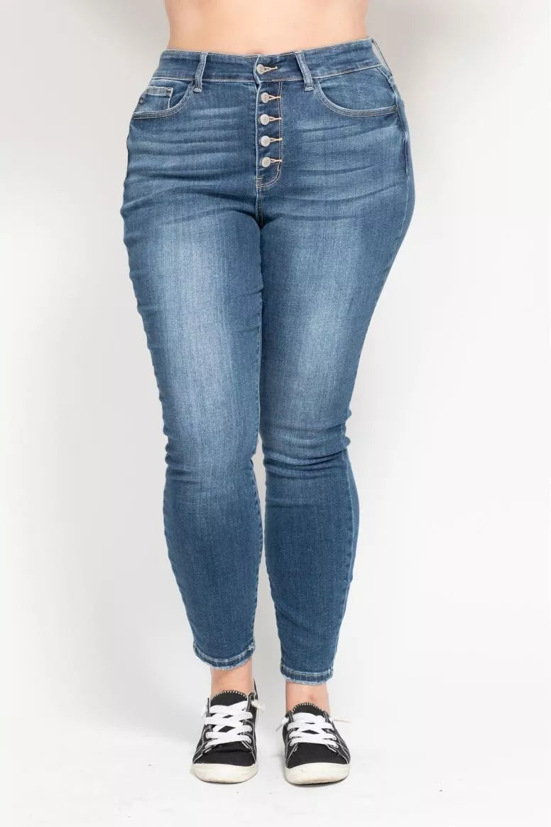 Judy Blue Full Size High Rise Button Fly Skinny Jeans Plus Size - Be Bliss Boutique