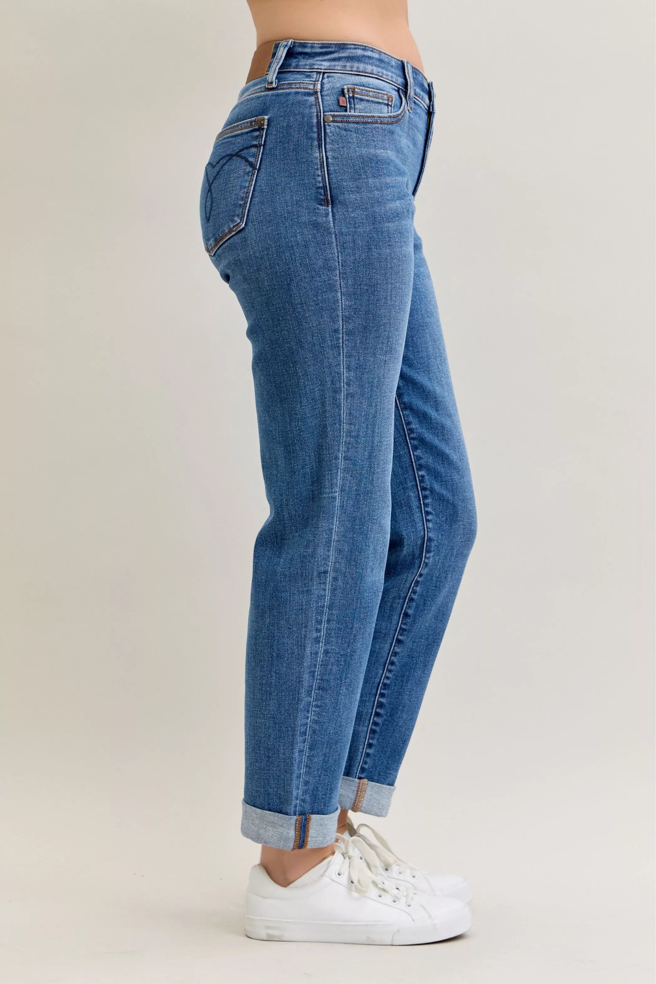 Judy Blue Full Size Mid Rise BF Classic Cuffed Jeans Plus Size - Be Bliss Boutique