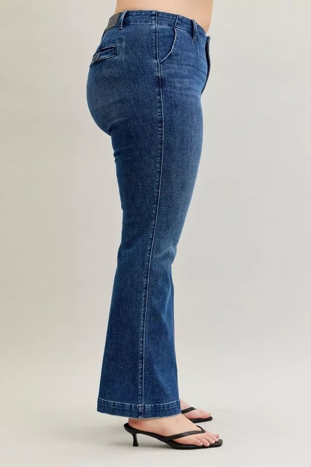 Judy Blue Full Size Mid Rise Bootcut Jeans with Welt Pockets Plus Size - Be Bliss Boutique