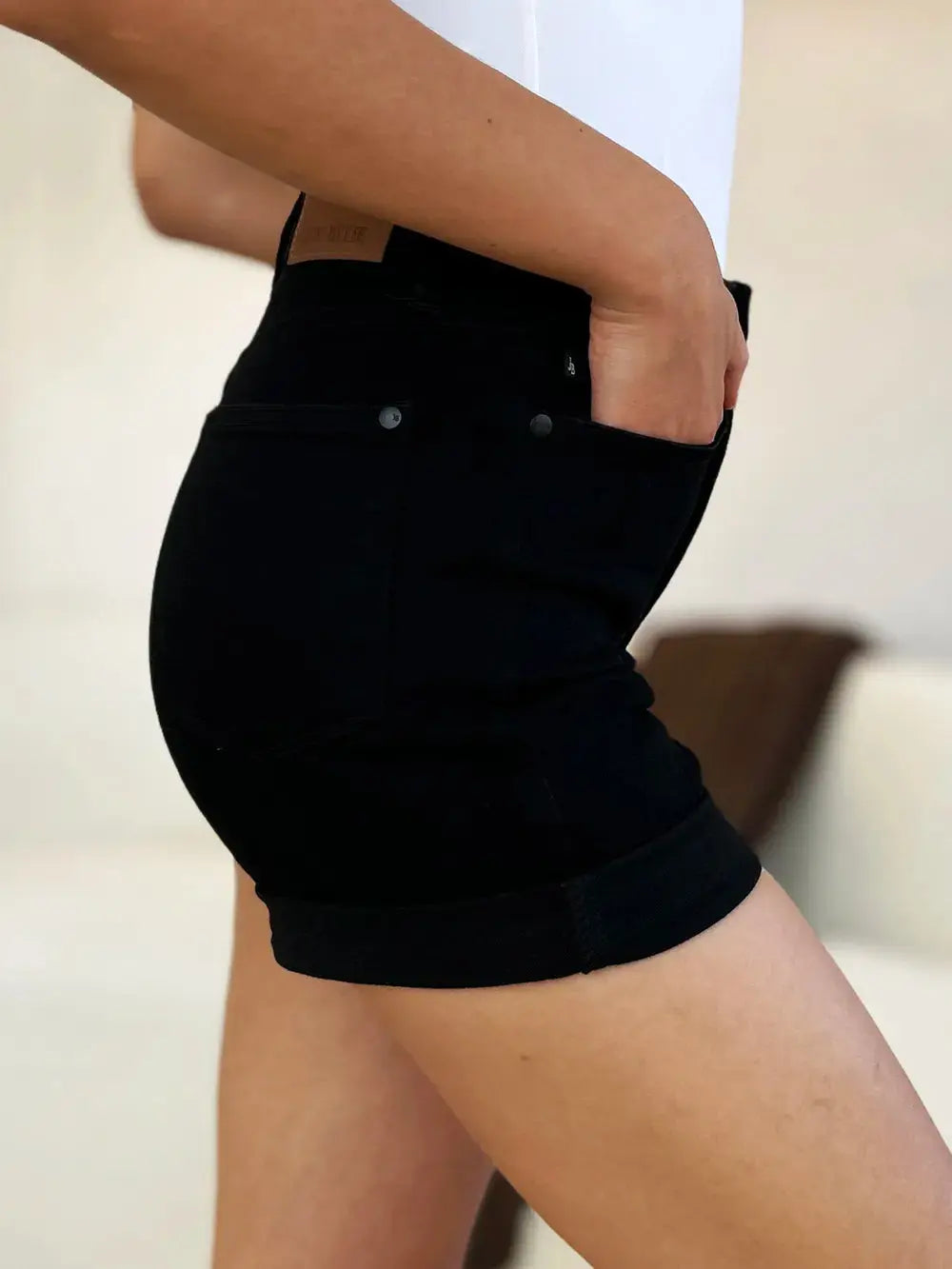 Judy Blue Full Size/Plus Size High Waist Tummy Control Cuffed Denim Shorts | Be Bliss Boutique