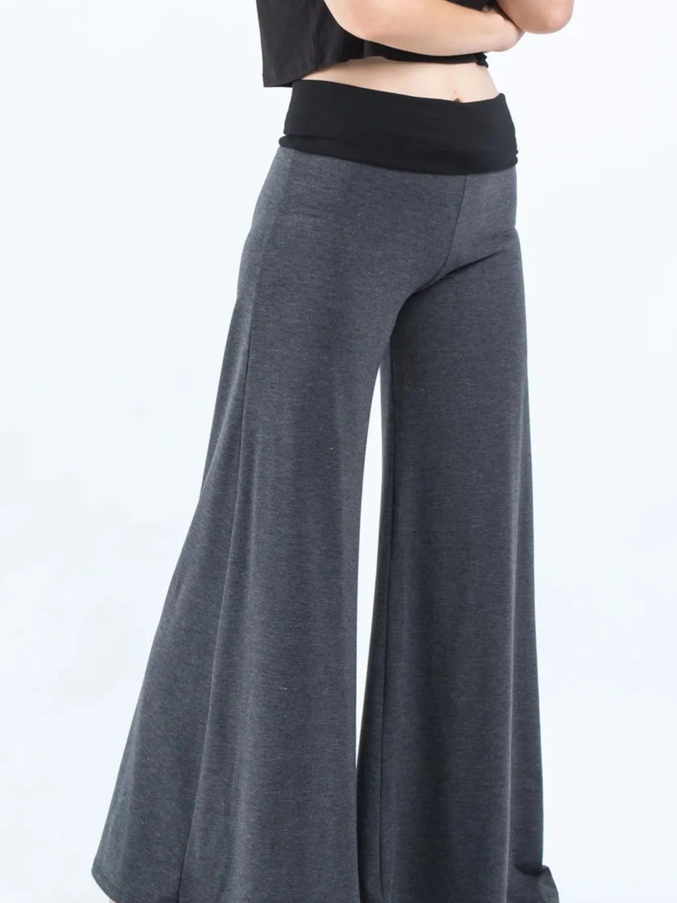 High Waisted Wide Leg Yoga Pants with Contrast Waistband - Be Bliss Boutique