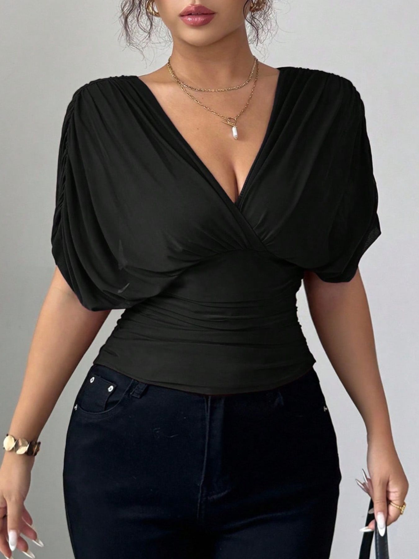Ruched Surplice Short Sleeve Top - Be Bliss Boutique