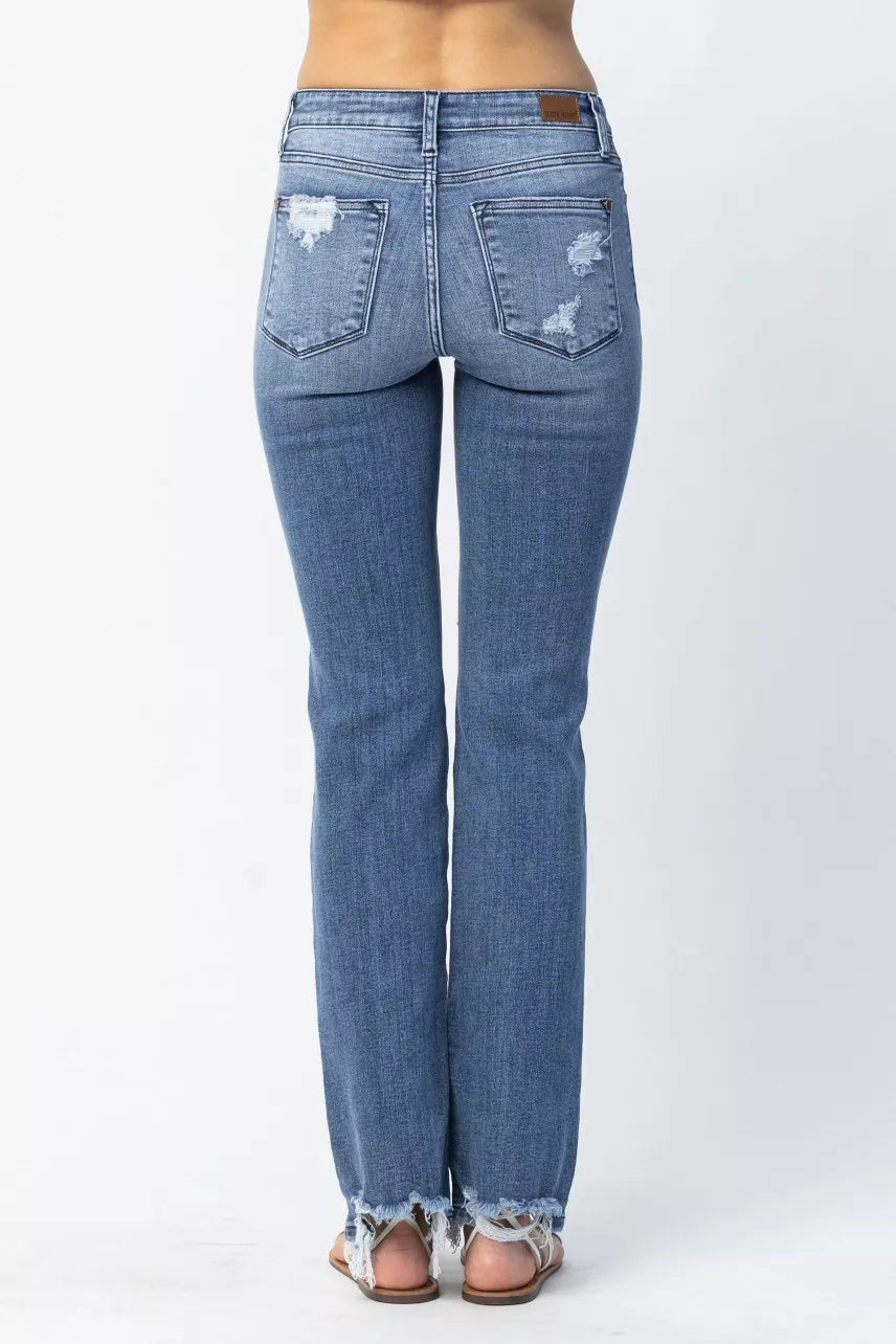 Judy Blue Full Size Mid Rise Destroy Straight Jeans Plus Size - Be Bliss Boutique