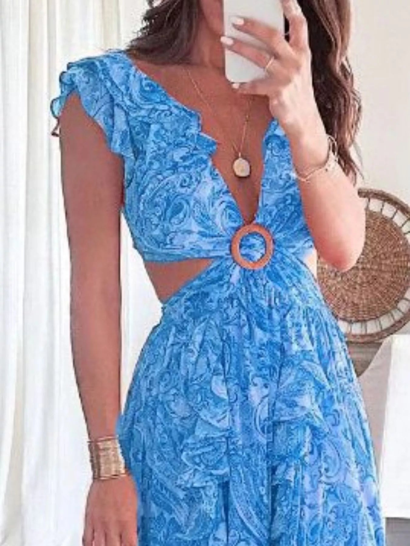 Full Size Ruffled Cutout V Neck Maxi Dress - Be Bliss Boutique