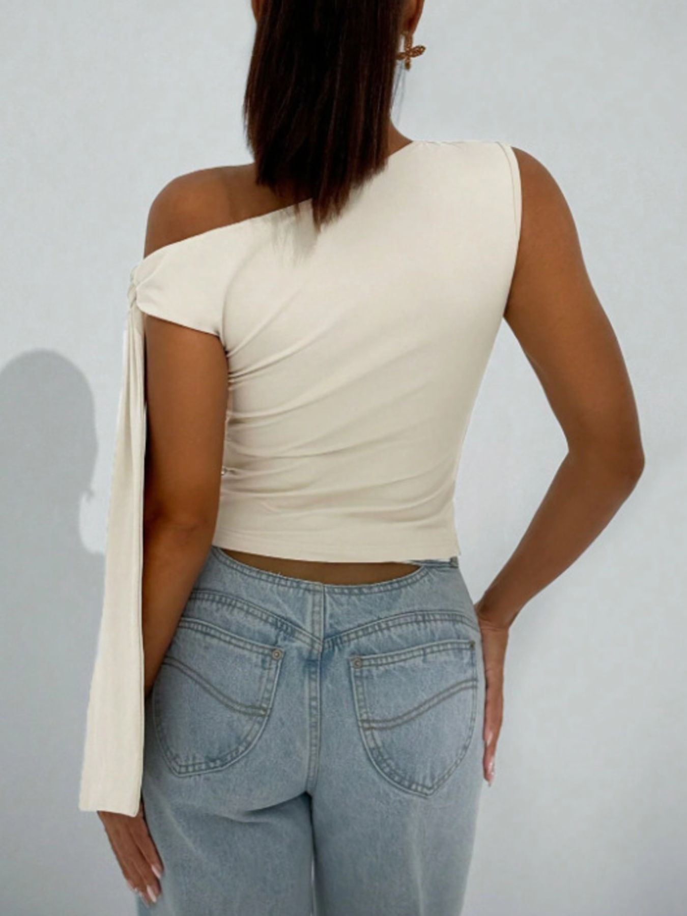 Tie Detail One Shoulder Top - Be Bliss Boutique