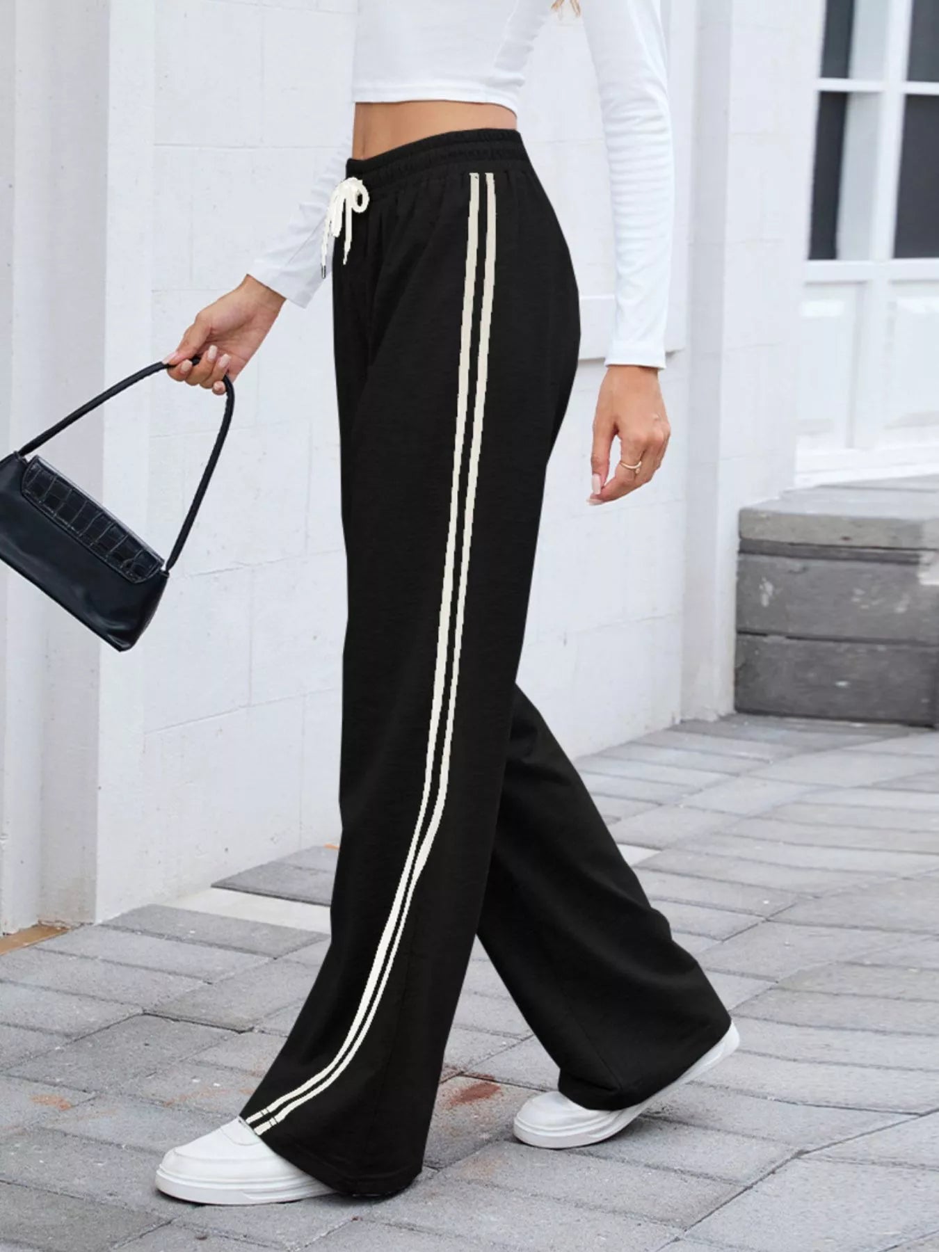 Side Striped Wide Leg Pants - Be Bliss Boutique