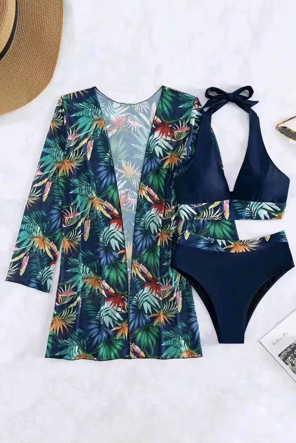 Printed Halter Neck Three Piece Swim Set - Be Bliss Boutique
