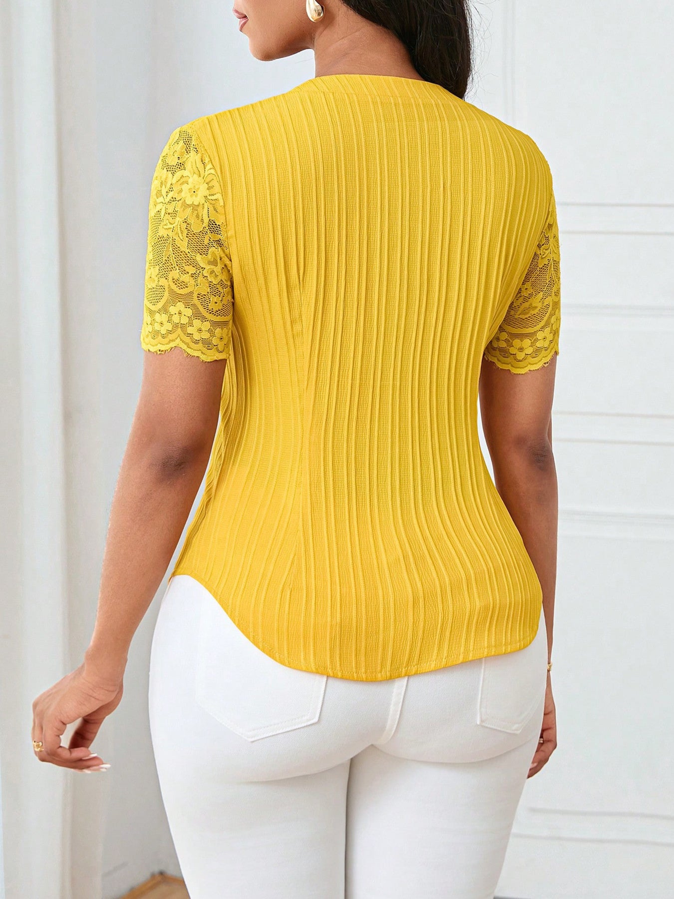 Button Up Lace Sleeve Blouse - Be Bliss Boutique