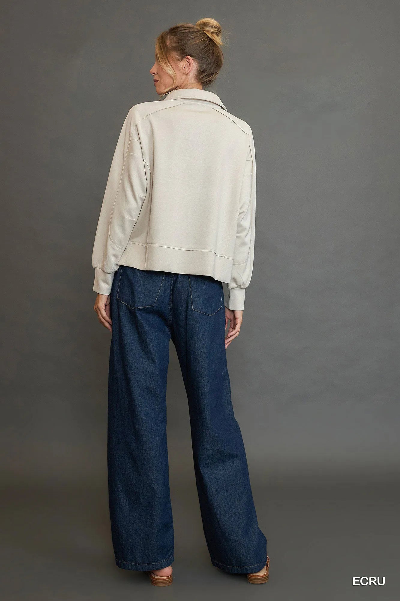Umgee Collared Neck Long Sleeve Top with Raw Hem Detail -  Be Bliss Boutique