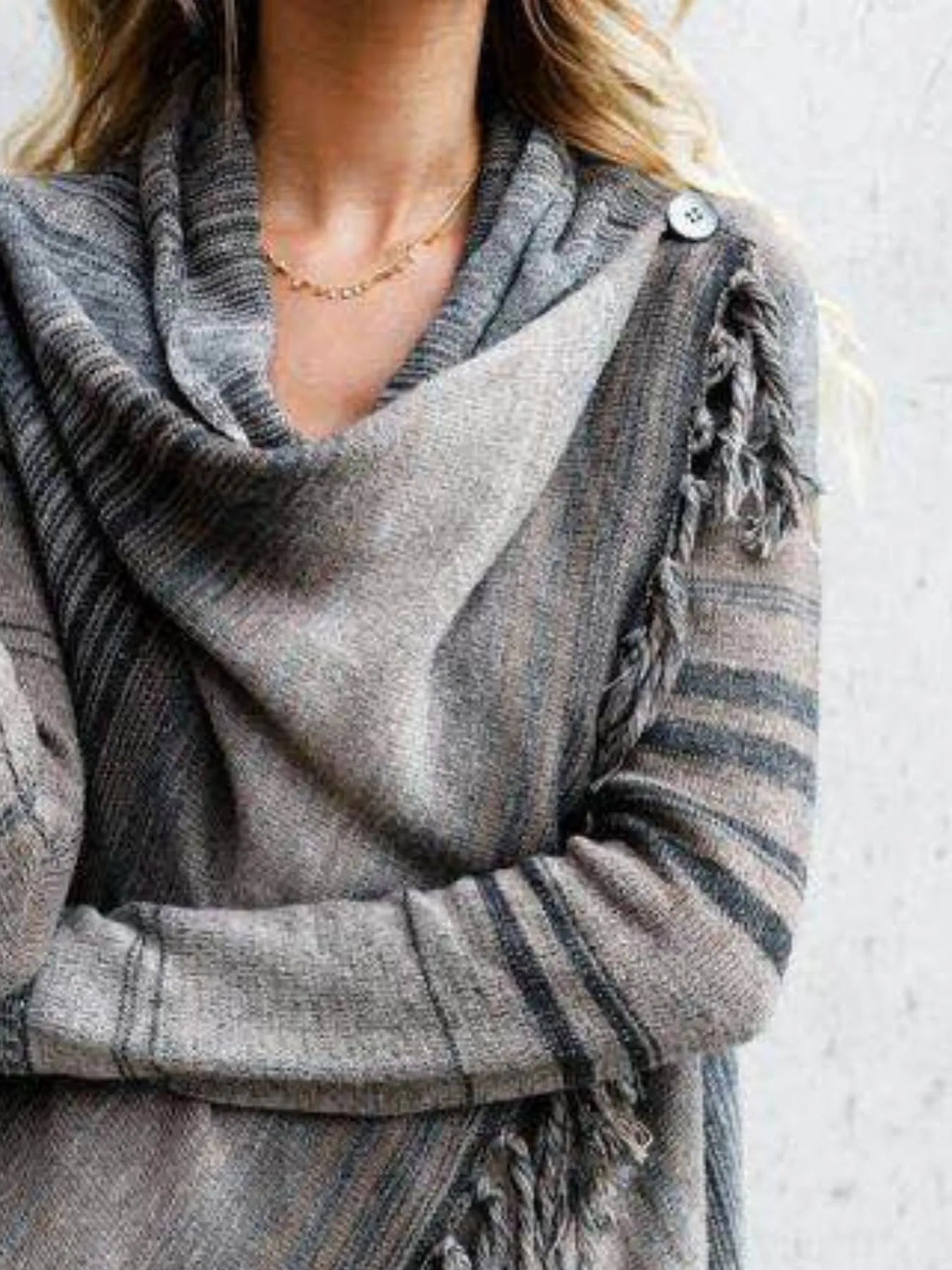 Fringe Long Sleeve Wrap Cardigan - Be Bliss Boutique