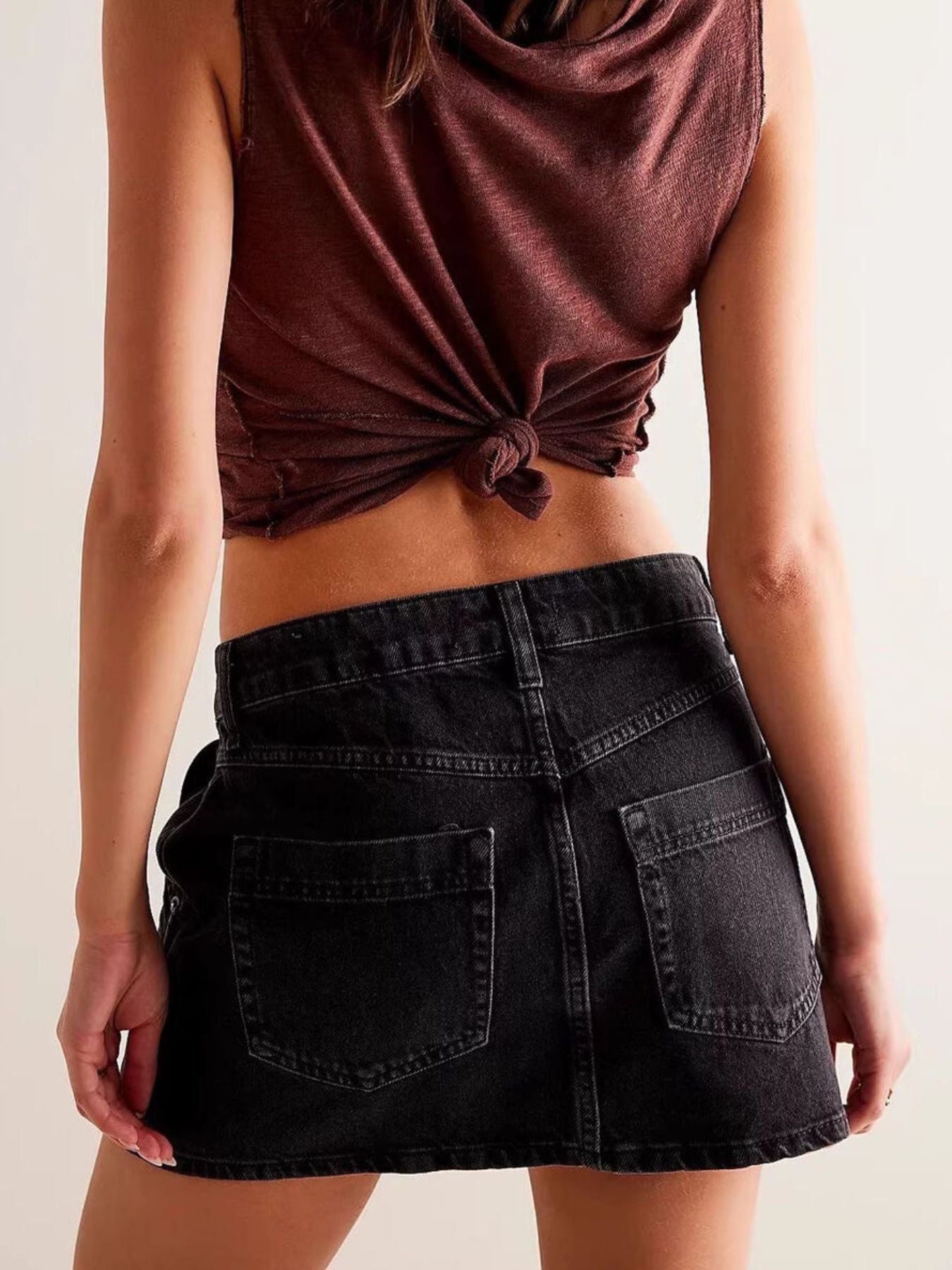Asymmetrical Button Front Denim Skort - Be Bliss Boutique