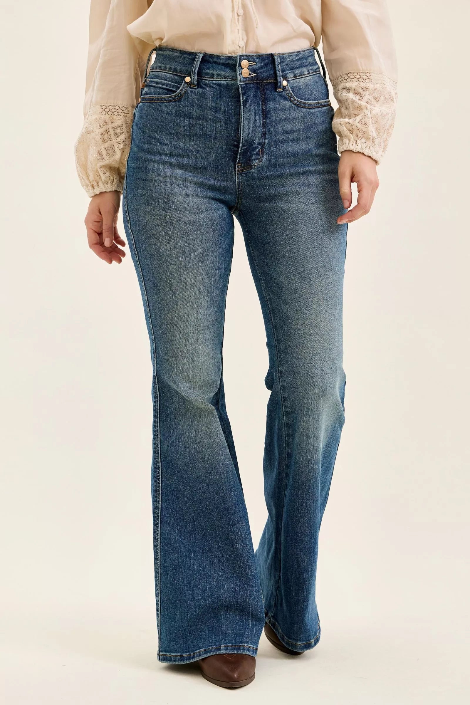 Judy Blue High Waist Double Button Tummy Control Flare Jeans - Be Bliss Boutique