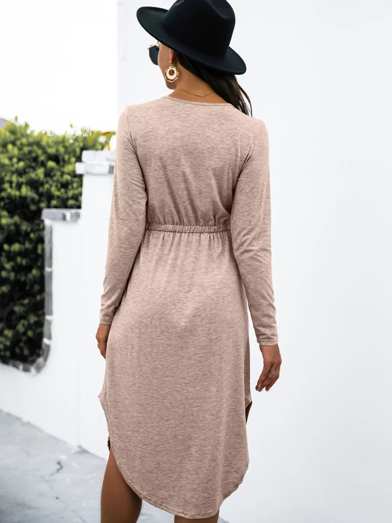 Drawstring Waist Long Sleeve Casual Dress - Be Bliss Boutique