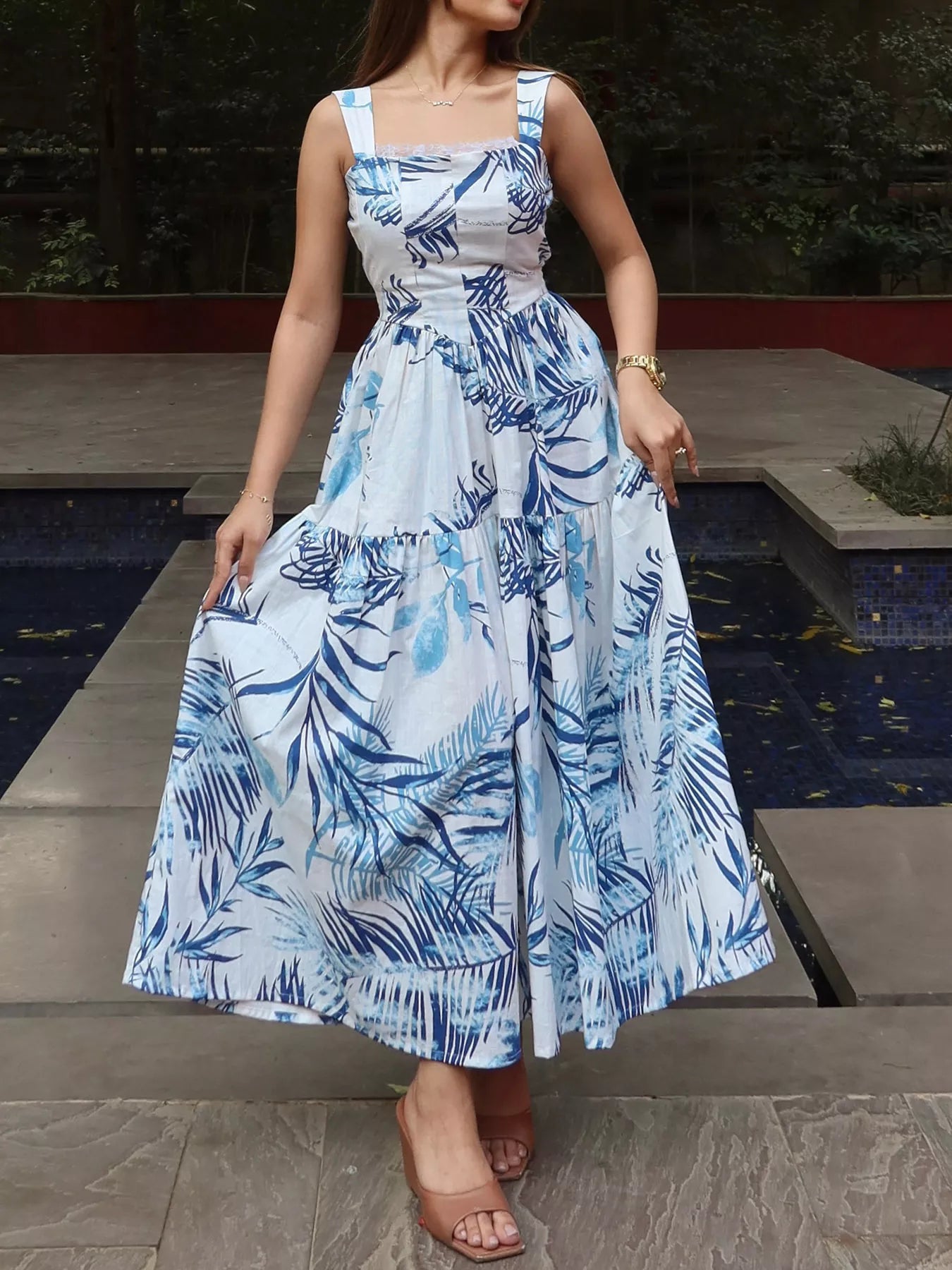 Tropical Print Tiered Maxi Dress - Be Bliss Boutique