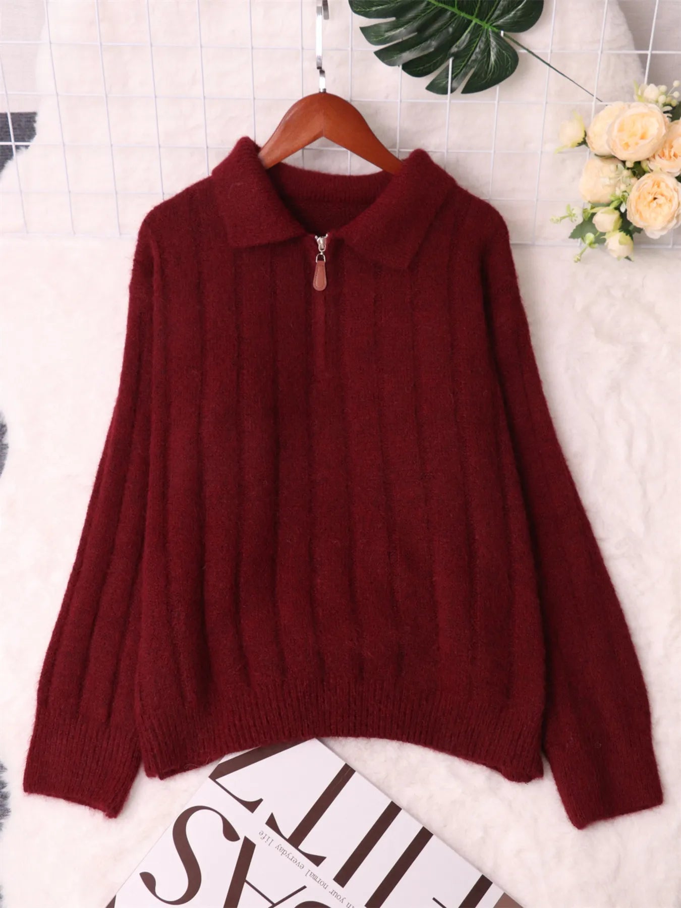 Ribbed Hem Quarter Zip Sweater -  Be Bliss Boutique