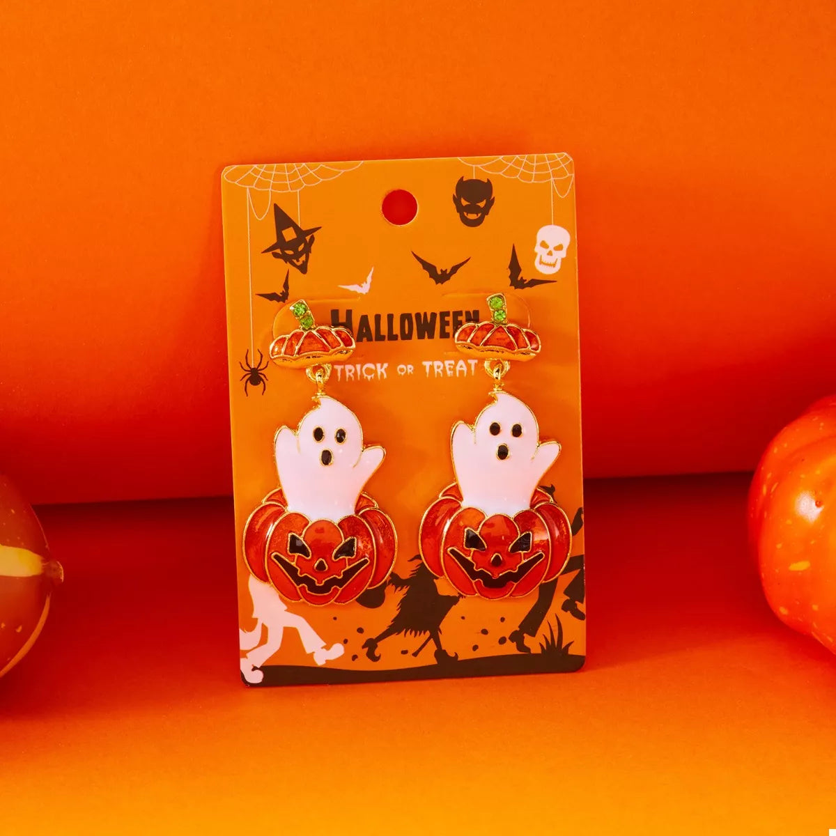 Halloween Ghost Pumpkin Dangle Earrings - Be Bliss Boutique