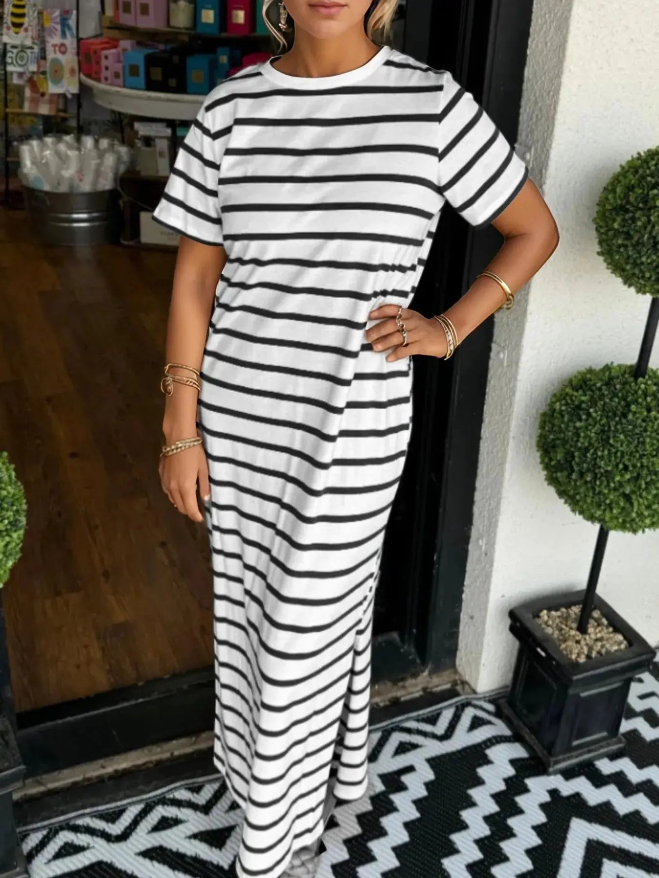 Full Size T-Shirt Striped Maxi Dress |  Be Bliss Boutique