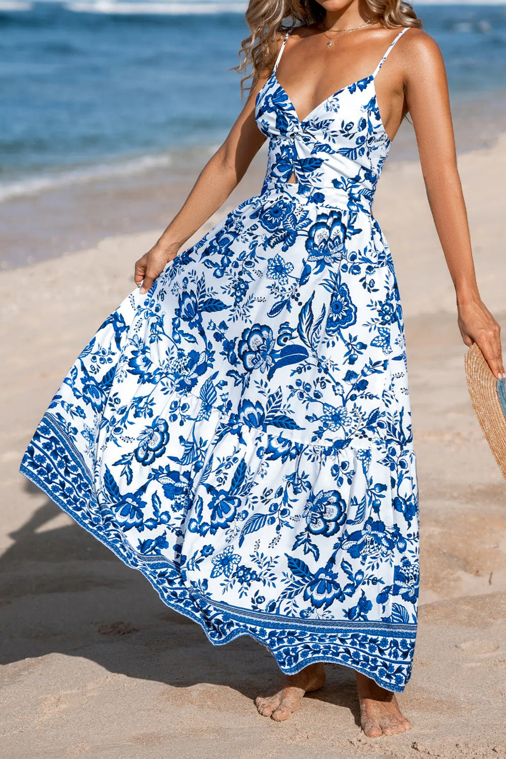 Floral Print Twisted Front Cutout Maxi Dress - Be Bliss Boutique