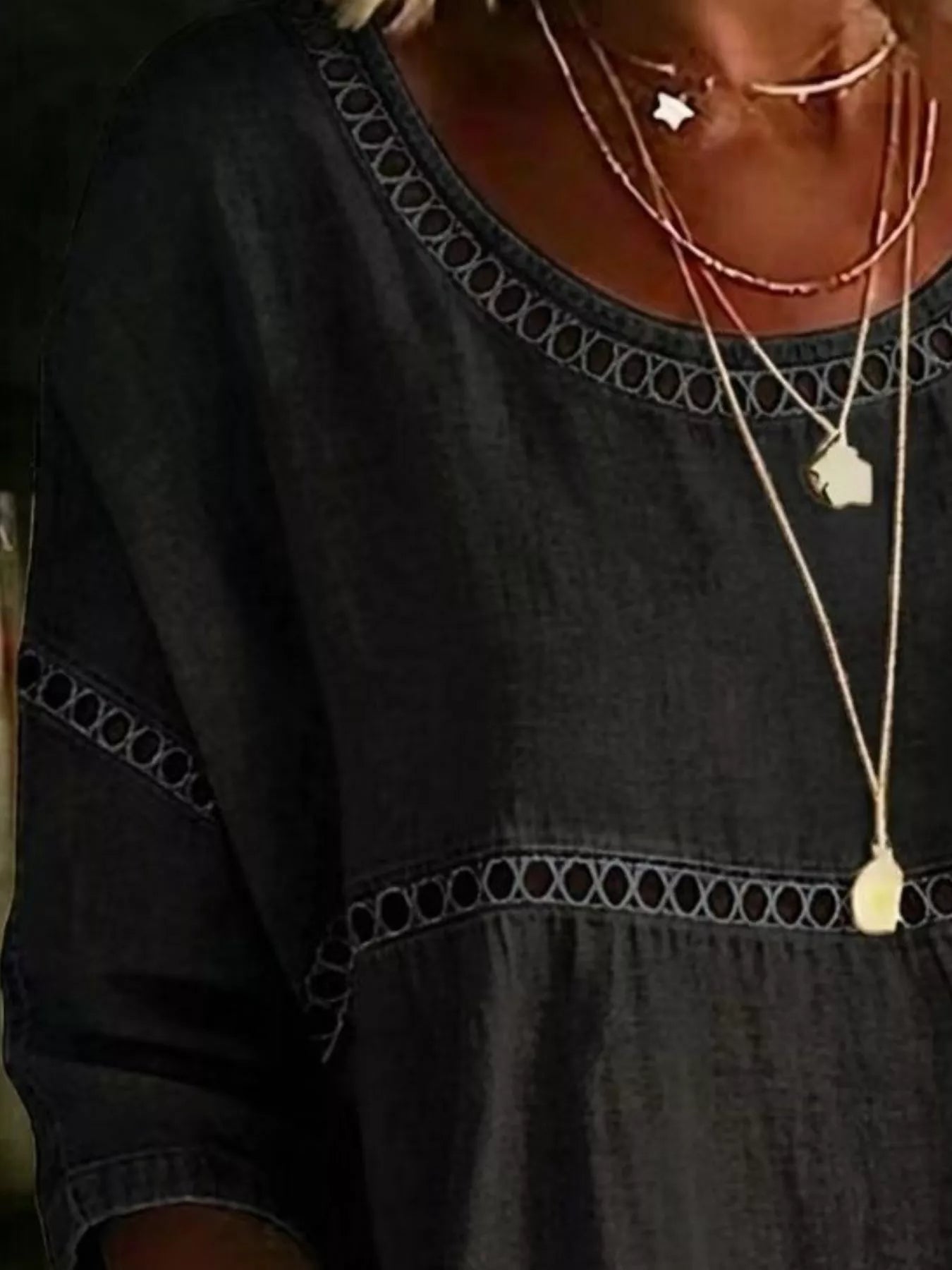 Full Size Hollow Out Round Neck Top - Be Bliss Boutique