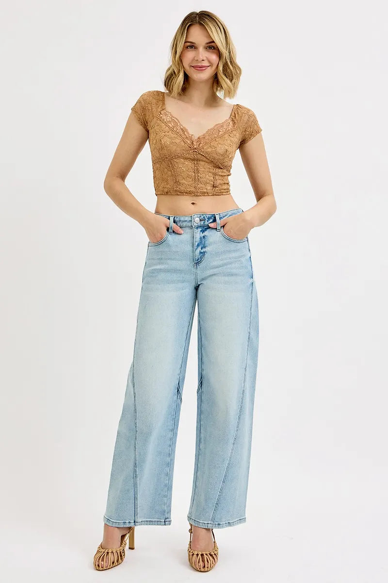 RISEN Full Size Mid Rise Fit Barrel Jeans Plus Size -  Be Bliss Boutique