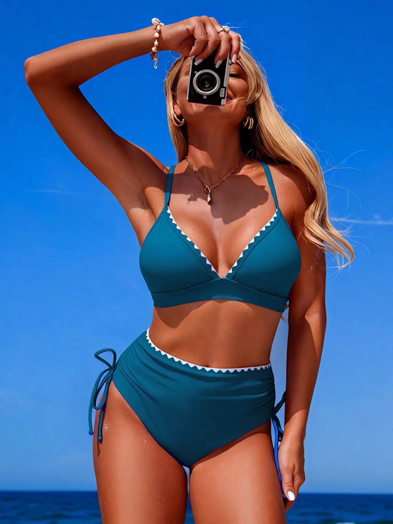 Scalloped Trim High Waisted Bikini Set - Be Bliss Boutique